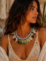 Collar Tribal Amazonas artesanal cuentas de vidrio de colores La Gata Voladora Alpujarra Almeria