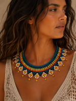 Collar Tribal Arcoíris complemento etnico artesanal cuentas de colores La Gata Voladora Alpujarra Almeria