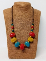 Collar ceramica boho chic rojo turquesa mostaza La Gata Voladora Alpujarra Almeria