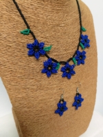 Conjunto Collar y Pendientes Flor Indigena azul estilo etnico La Gata Voladora Alpujarra Almeria