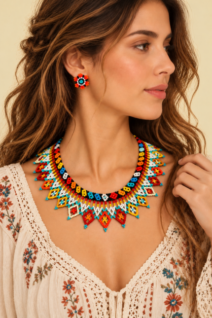 Conjunto bohemio de collar y pendientes Luz Tribal La Gata Voladora Laujar de Andarax Almeria