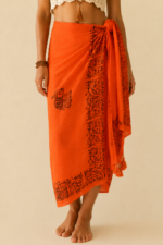 Pareo India Ganesha naranja estampado elefantes La Gata Voladora Laujar de Andarax