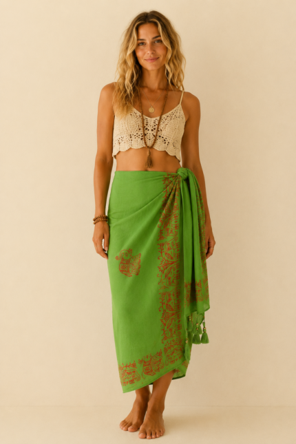 Pareo India Ganesha verde estilo boho chic La Gata Voladora Laujar de Andarax