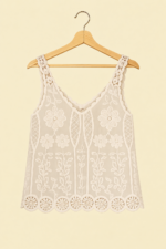 Top Bordado Boho Chic beige para mujer en algodón 100 % La Gata Voladora Laujar de Andarax