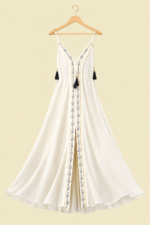 Vestido Algodón Natural Ananda con caída fluida y escote bordado La Gata Voladora Laujar de Andarax