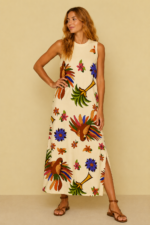 vestido estampado amazonas boho chic color crudo La Gata Voladora Alpujarra Almeria