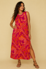 vestido estampado buganvilla boho chic color fucsia La Gata Voladora Alpujarra Almeria