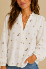 Blusa Bordada Flor de Algodón blanca camisa boho chic bordada La Gata Voladora Alpujarra Almeria