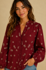 Blusa Bordada Flor de Algodón burdeos blusa bordada algodon boho La Gata Voladora Alpujarra Almeria