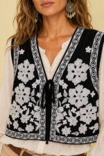 Chaleco Bordado Flora boho chic bordado floral brillante La Gata Voladora Alpujarra Almeria