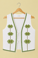 Chaleco Bordado Tropical blanco boho chic La Gata Voladora Alpujarra Almeria