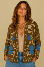Chaqueta Bordada Yasmin pana boho chic bohemia marron La Gata Voladora Alpujarra Almeria