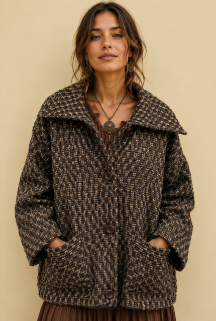 Chaqueta de Punto Nómada marron boho chic La Gata Voladora Alpujarra Almeria
