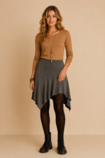 Falda asimétrica gris Coline con cintura elástica y diseño fluido estilo boho