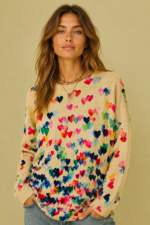 Jersey Corazón beige estampado corazones boho chic La Gata Voladora Alpujarra Almeria