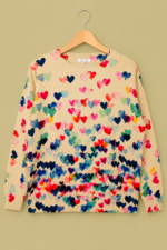 Jersey Corazón sueter beige estampado corazones boho La Gata Voladora Alpujarra Almeria