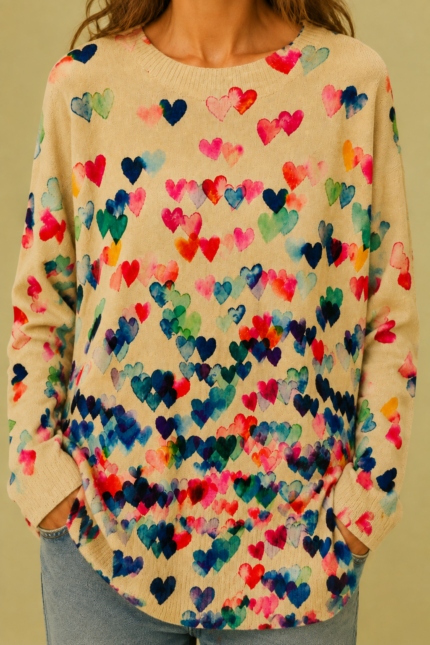 Jersey Corazón beige estampado corazones bohemio La Gata Voladora Alpujarra Almeria