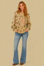 Jersey de punto Cute Cat beige estampado gato manga larga La Gata Voladora Alpujarra Almeria
