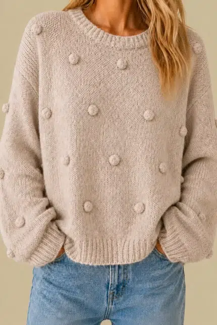 Jersey Estilo Boho Deva beige punto manga larga La Gata Voladora Alpujarra Almeria