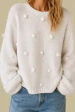 Jersey Estilo Boho Deva blanco punto manga larga La Gata Voladora Alpujarra Almeria