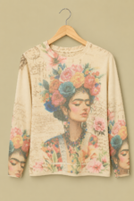 Jersey Frida sueter bohemio punto crudo estampado Frida Kahlo La Gata Voladora Alpujarra Almería