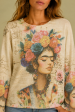 Jersey Frida sueter punto crudo estampado Frida Kahlo boho chic La Gata Voladora Alpujarra Almería