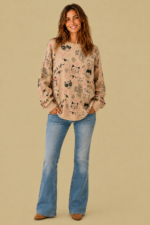 Jersey Funny Cats beige gato estampado jersey punto boho La Gata Voladora Alpujarra Almeria
