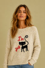 Jersey de Gato Kitten beige dibujo gato La Gata Voladora Alpujarra Almeria
