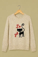 Jersey de Gato Kitten beige bordado gato La Gata Voladora Alpujarra Almeria