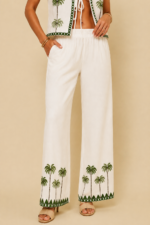 Pantalon Palazzo Bordado Tropical corte recto pierna ancha La Gata Voladora Alpujarra Almeria