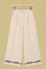 Pantalon Palazzo Espiga Natural algodon crudo bordados negros boho chic La Gata Voladora Alpujarra Almeria