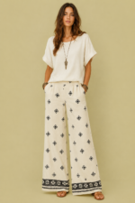 Pantalón Palazzo Mandala crudo estampado geométrico pierna ancha boho La Gata Voladora Alpujarra Almería