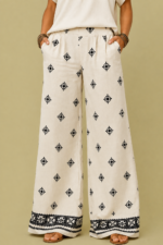 Pantalón Palazzo Mandala crudo estampado geométrico pierna ancha bohemio La Gata Voladora Alpujarra Almería
