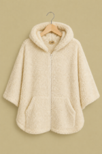 Poncho borreguito blanco Coline capucha cremallera boho La Gata Voladora Alpujarra Almeria