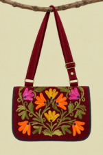 Bandolera de Piel Bordado Floral Burdeos boho chic La Gata Voladora Laujar de Andarax Almeria