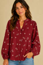 Blusa Bordada Flor de Algodón burdeos blusa bordada algodon boho La Gata Voladora Alpujarra Almeria