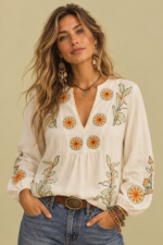 Blusa Bordada Salvia crudo bordado boho chic La Gata Voladora Laujar de Andarax Almeria