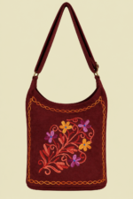 Bolso de Piel Bordado Floral burdeos gamuza bohemio La Gata Voladora Alpujarra Almeria