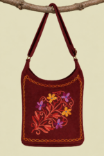 Bolso de Piel Bordado Floral Burdeos boho chic La Gata Voladora Laujar de Andarax Almeria