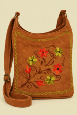 Bolso de Piel Bordado Floral camel gamuza Boho Chic La Gata Voladora Alpujarra Almeria