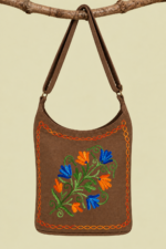 Bolso de Piel Bordado Floral Marron Claro boho chic La Gata Voladora Laujar de Andarax Almeria
