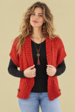 Chaleco Punto Cruzado Maeve rojo estilo boho chic punto suave Coline La Gata Voladora Alpujarra Almeria