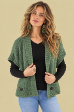 Chaleco Punto Cruzado Maeve verde estilo boho chic punto suave Coline La Gata Voladora Alpujarra Almeria
