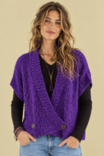 Chaleco Punto Cruzado Maeve violeta punto suave boho Coline La Gata Voladora Alpujarra Almeria