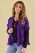 Chaleco Punto Cruzado Maeve violeta estilo boho chic punto suave Coline La Gata Voladora Alpujarra Almeria