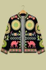 Chaqueta Bordada Camel azul marino chaqueta boho bordada forrada La Gata Voladora Alpujarra Almeria