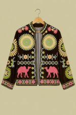 Chaqueta Bordada Camel marron chocolate chaqueta boho bordada forrada La Gata Voladora Alpujarra Almeria