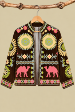Chaqueta Bordada Camel marron chocolate pana bordada boho chic La Gata Voladora Alpujarra Almeria