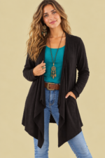 Chaqueta Asimétrica Coline negro entretiempo estilo boho La Gata Voladora Alpujarra Almería