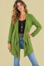 Chaqueta Asimétrica Coline verde manzana entretiempo estilo boho La Gata Voladora Alpujarra Almería